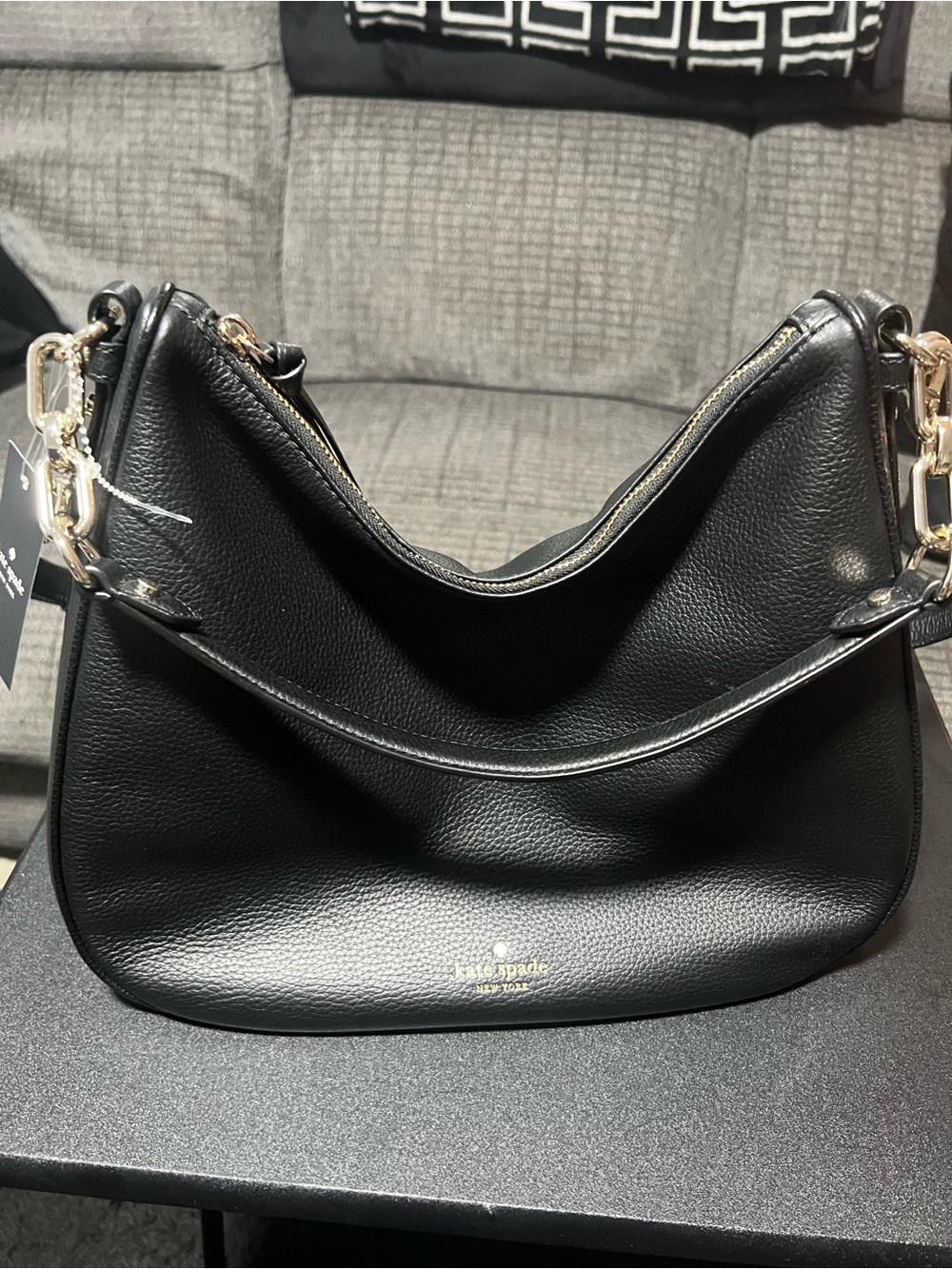 kate spade Black Pebbled Leather Hobo with Gold Hardware